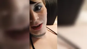 Hot post op transsexual woman ejaculates with her sex toy and a huge glass plug in her