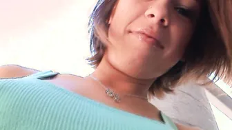 Barely Legal dark haired shows her gorgeous body at outdoors casting
