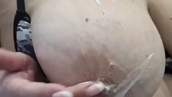 Mommy into hot tub play with huge melons