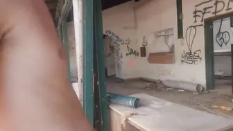 Pee all over myself into abandoned building