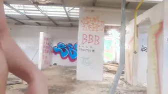 Pee all over myself into abandoned building