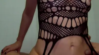 Huge booty cougar into body fishnet ride cowgirl  gets creampied pov