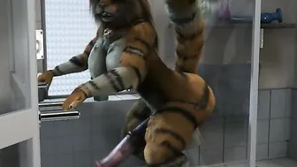 Futa tiger having fun sex toy into WC HD by h0rs3