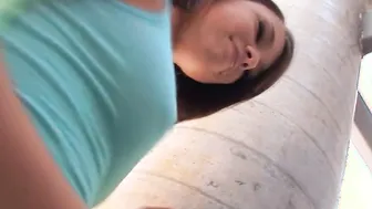 Teens dark haired shows her stunning body at outside casting