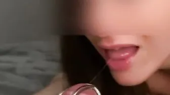 Licking His Caged Dick