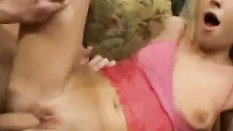 Young blonde finger bang her soak cunt then getting both holes