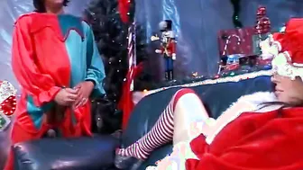 Three porn video – 3 lusty fellows inside suits of Santas assistants elves help