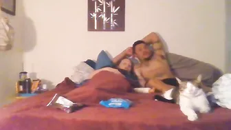 Lovers smoking and cuddling