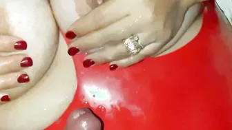 Jizzed on my ex-wife gigantic jugs into red rubber