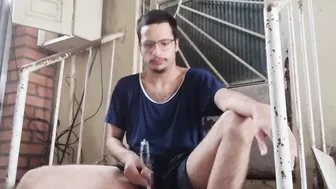 peeing and farting then stroking my fat dick
