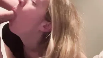 Dark Hair Step Daughter Give Daddy a Head and Getting Cummed Facial