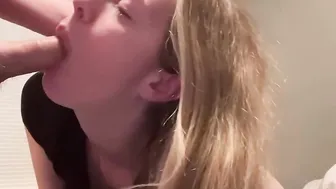 Dark Hair Step Daughter Give Daddy a Head and Getting Cummed Facial
