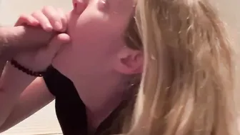 Dark Hair Step Daughter Give Daddy a Head and Getting Cummed Facial