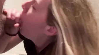 Dark Hair Step Daughter Give Daddy a Head and Getting Cummed Facial