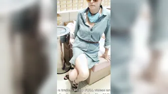Crossed legs orgasm into shoe shop