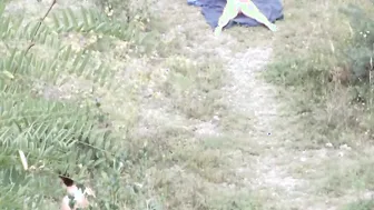 Exhibitionist wifey shows nude body and vagina into outdoors real strangers caught