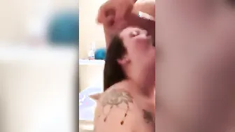 Draining his nuts inside the restroom