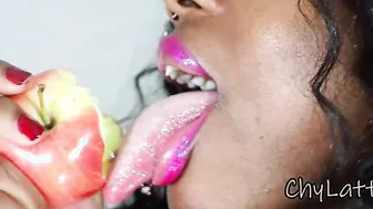 Naughty Apple Eating Mouth Teeth Licking Bdsm