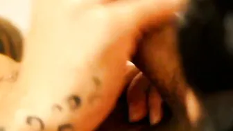 White women loves blowing ebony nuts while he jerks off