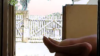 Nudist housewife on the street and front yard