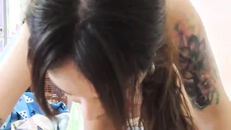 chick wakes up her friend to suck his penis. Cum