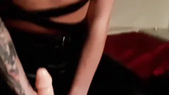 beauty dark hair liking a vibrator into her tight hole 