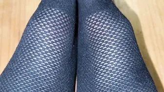 foot into socks. kapron socks. legs inside capron.