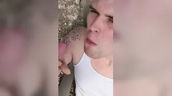 Sucking Off off my redneck bi friend inside the woods