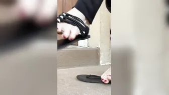 Fancy flip flop dangle on old mom toes