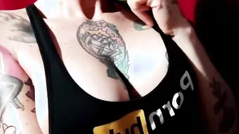 She plays with him into her bedroom