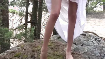 Lucy Looking Incredible Sexy Into White Dress Into The Woods