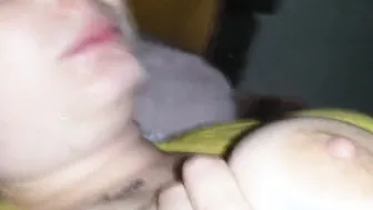 Eating strangers cum off face as BF fucks and creampies
