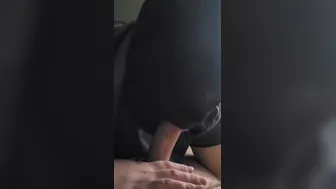 BBW inside pleather fetish hood chokes on dick
