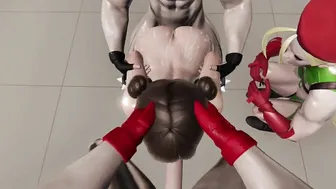 Chun Li Spitroasted by Ryu  Ken While Cammy Watches - Street Fighter - MMF - 3D Animated