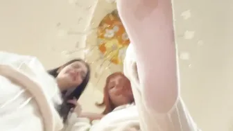 Double point of view Spitting And Toes Domination Into Socks With 2 Smoking Mistresses Kira And Sofi