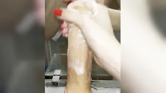 Look what i did with White Gigantic Dick inside Shower