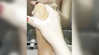 Look what i did with White Gigantic Dick inside Shower