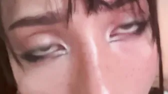 Adorable chick licks and masturbates with lollipop drooling all over