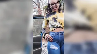 Pissing inside outdoor restroom on highway with humans around