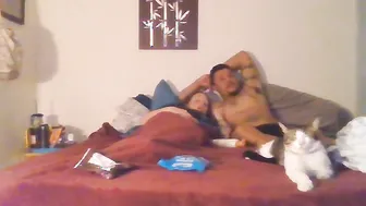 sluts smoking and cuddling turns in blowing hand job then cum explosion on my her gigantic melons PART one
