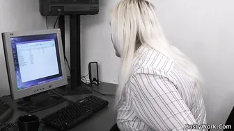 He uses Big Boobed Blonde sluts at Work