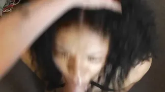 Sensual Ts Deepthroats Gigantic White Penis  He Pulls On Her Nipple Clamps