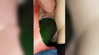 Double penetration with gigantic cucumber