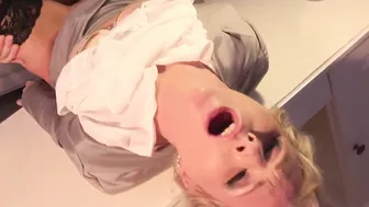 FAKEhub - Natural office mom Kathy Anderson sucks robber from under her desk before lifting her skirt to introduce her