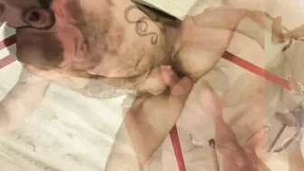 Furry stud Ian gangbanged into a sling by five hung muscle guys