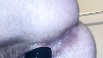 HUGE Vibrator into my Bushy Shemale Snatch