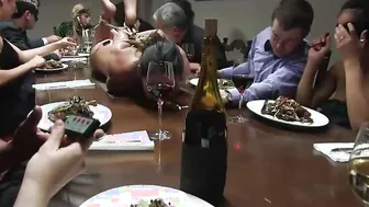 Tied sub laid on dinning table