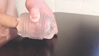 Amateur fucks clear fleshlight  jizzes on table