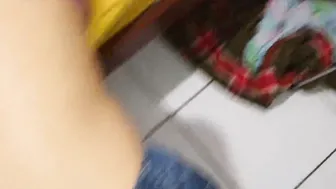 Jeans shorts dry humping grinding booty lap dance cum with titjob and bj