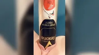 Fucking my tight cunt with a deodorant can part two